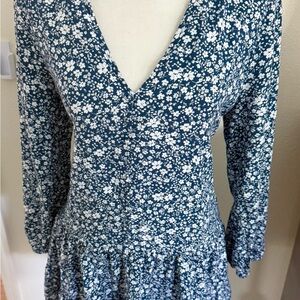 Miami Blue and White Floral Long Sleeve Dress